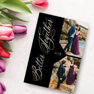 Luxuriös 2 Fotos Collage Golden Whimsical Folieneinladung