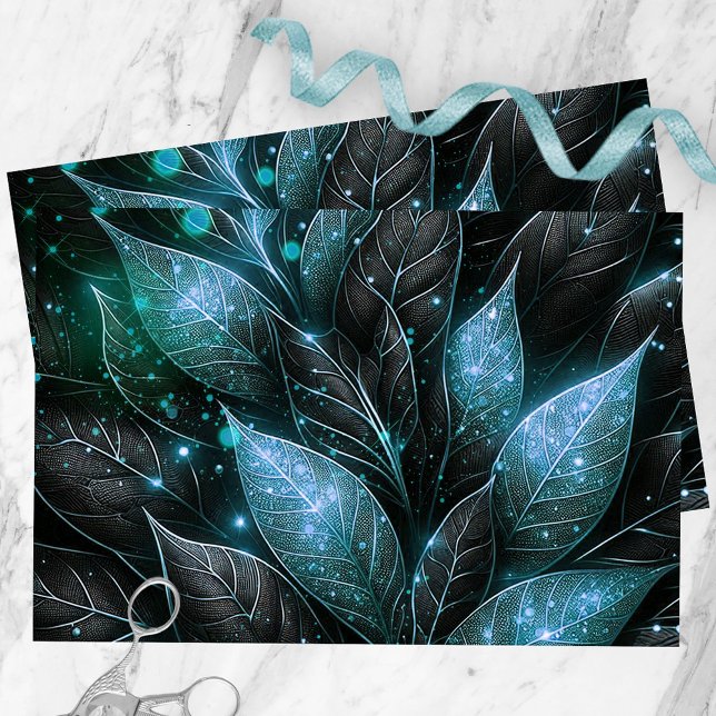 Luxuriös ausgeklügelte Aquamarine schwarze Leuchtf Seidenpapier (Von Creator hochgeladen)