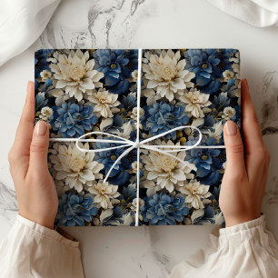 Luxuriös Blau Weiß Elfenbein Floral Stylisch Verpa Geschenkpapier