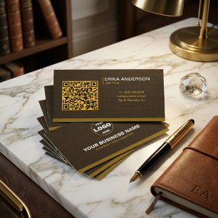 Luxuriös Dunkelbraun Texturierter QR Code Minimal  Visitenkarte