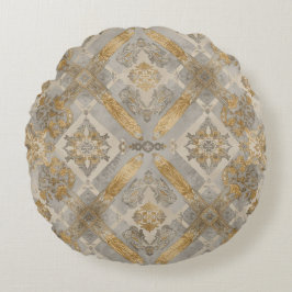 Luxuriös, Goldgrau Beigi Ornament, Elegant Rundes Kissen