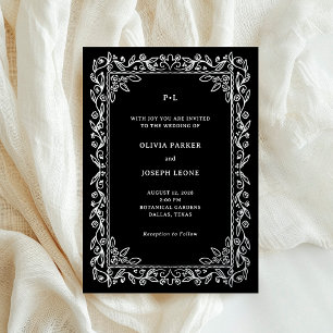 Luxuriös illustrierter Rahmen auf Schwarz Hochze Folieneinladung