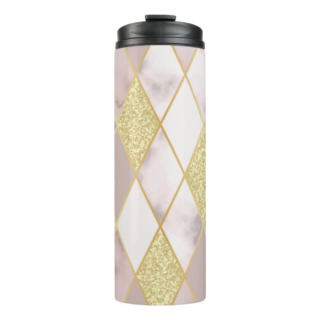 Luxuriös Marble Golden Geometric Thermosbecher (Vorderseite)