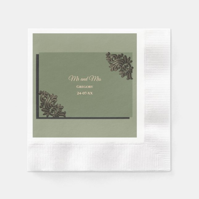 Luxuriös Modernes Sage Green & Gold Klassik metall Serviette (Vorderseite)