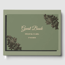 Luxuriös Modernes Sage Green & Gold Metall Gästebuch