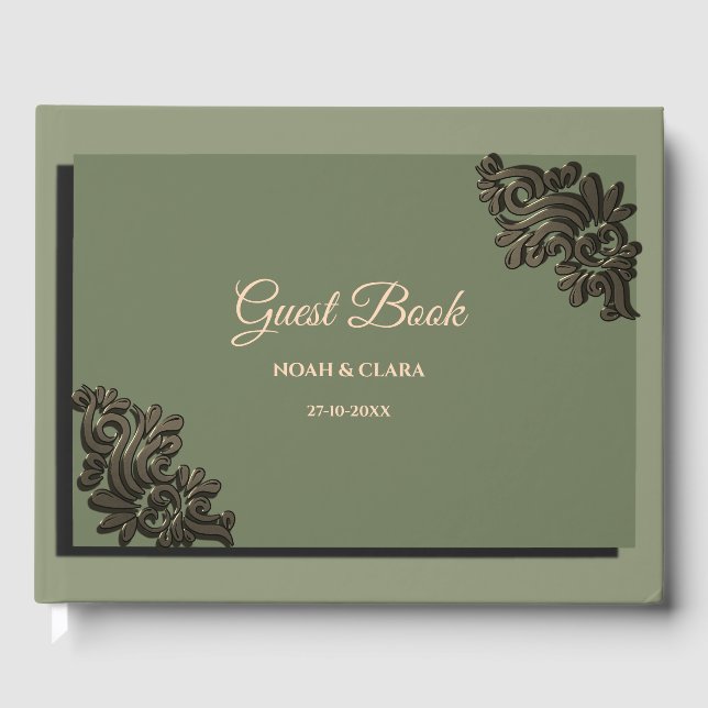 Luxuriös Modernes Sage Green & Gold Metall Gästebuch (Vorderseite)