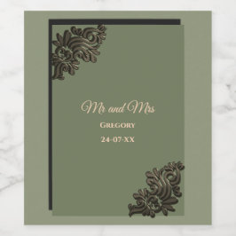 Luxuriös Modernes Sage Green & Gold Metall Weinetikett