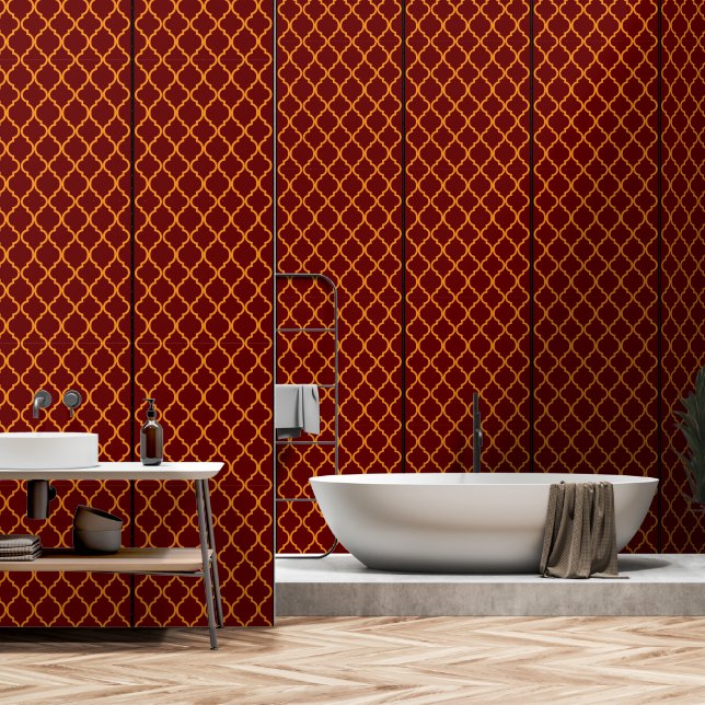 luxuriös rot und goldgeometrisch tapete (Badezimmer)