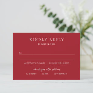 Luxuriös Rubinrot Elegante Hochzeit RSVP Karte