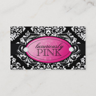 Luxuriös Schwarz-weißes Rosa-Emblem des Damast-3 Visitenkarte