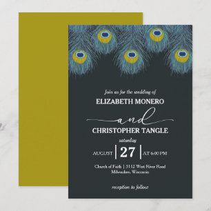 Luxuriös und elegant   Peacock Feather Wedding Einladung