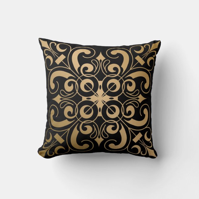Luxuriös Verziertes Gold und Schwarz Kissen (Vorderseite)