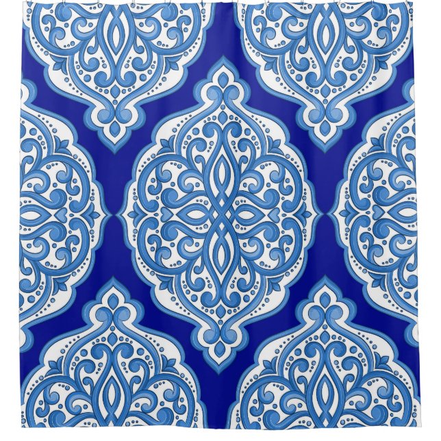 Luxuriös weiß-blau, türkisch dekoriert. duschvorhang (Vorderseite)