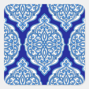 Luxuriös weiß-blau, türkisch dekoriert. quadratischer aufkleber