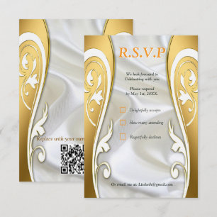 Luxuriös, weiß, fließende Seide und goldene Rosen. RSVP Karte