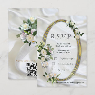 Luxuriös, weiße, fließende Seide und goldene Rosen RSVP Karte