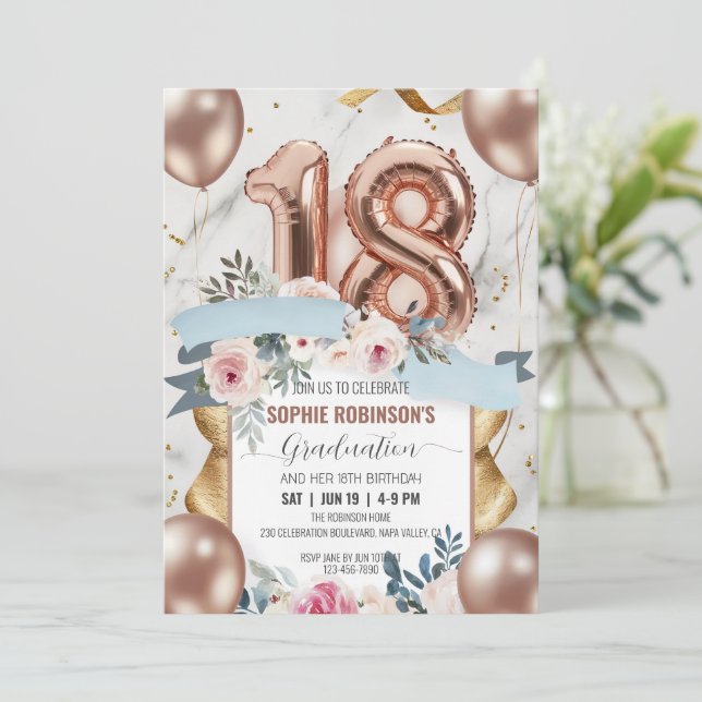 Luxuriöse 18. Geburtstag kombinieren Graduate Einladung (Stehend Vorderseite)