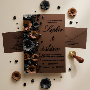 Luxuriöse 3D-Blumen-Hochzeitseinladung in Bronze u Einladung