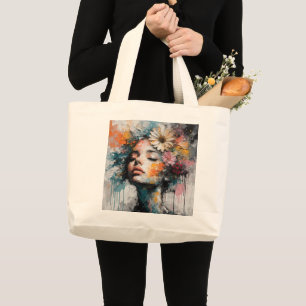 Luxuriöse abstrakte Blumen-Frauenporträt-Wandkunst Jumbo Stoffbeutel