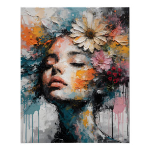 Luxuriöse abstrakte Blumen-Frauenporträt-Wandkunst Poster