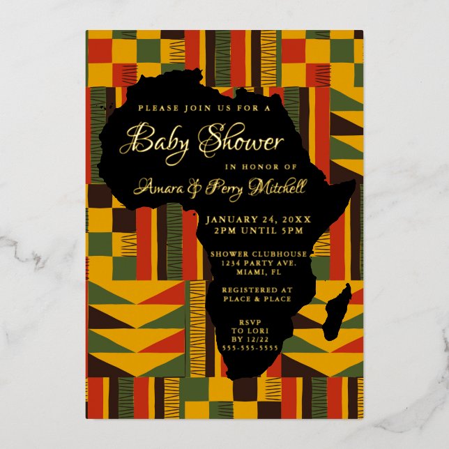 Luxuriöse afrikanische Tribal Baby Dusche Folieneinladung (Vorderseite)