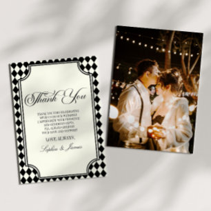 Luxuriöse alte schwarze Elfenbein-Vintage-Hochzeit Dankeskarte