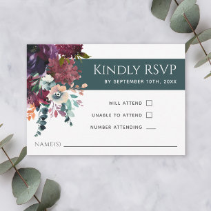 Luxuriöse Aquamarine Elegant Floral Wedding RSVP Karte