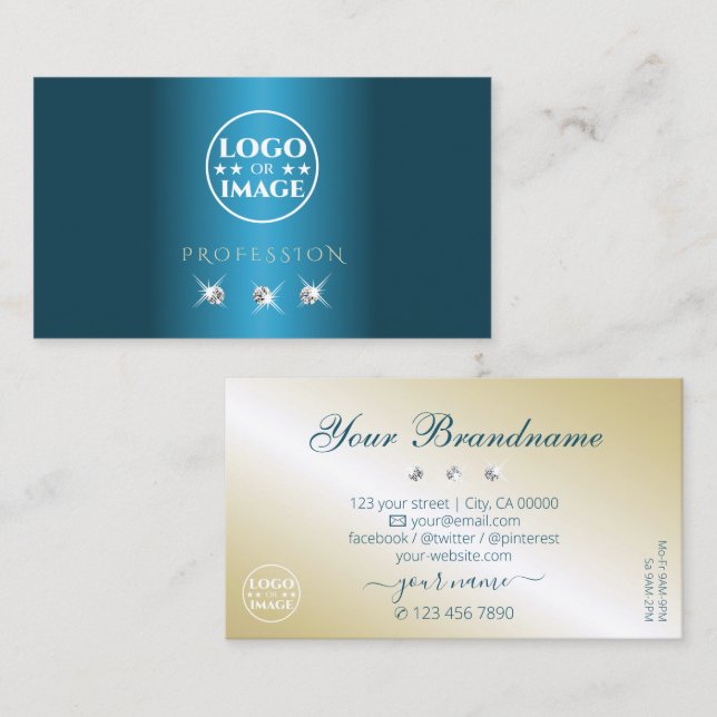 Luxuriöse Aquamarine Gold Beige-Diamanten-Logo hin Visitenkarte (Vorne/Hinten)