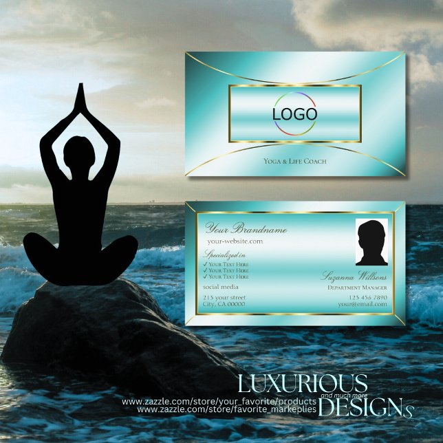 Luxuriöse Aquamarine Gold-Dekoration mit Logos und Visitenkarte (Von Creator hochgeladen)