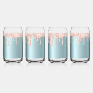 Luxuriöse aquamarine Rose Gold Glitzer Tropfen Tri Dosenglas