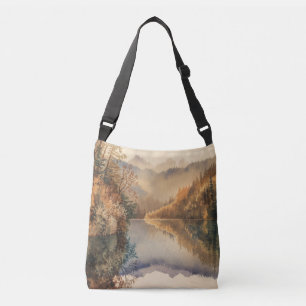Luxuriöse Aquarell-Herbst-Bergsee Tragetaschen Mit Langen Trägern