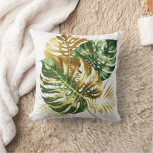 Luxuriöse Aquarell Monstera Blätter Keuchkissen