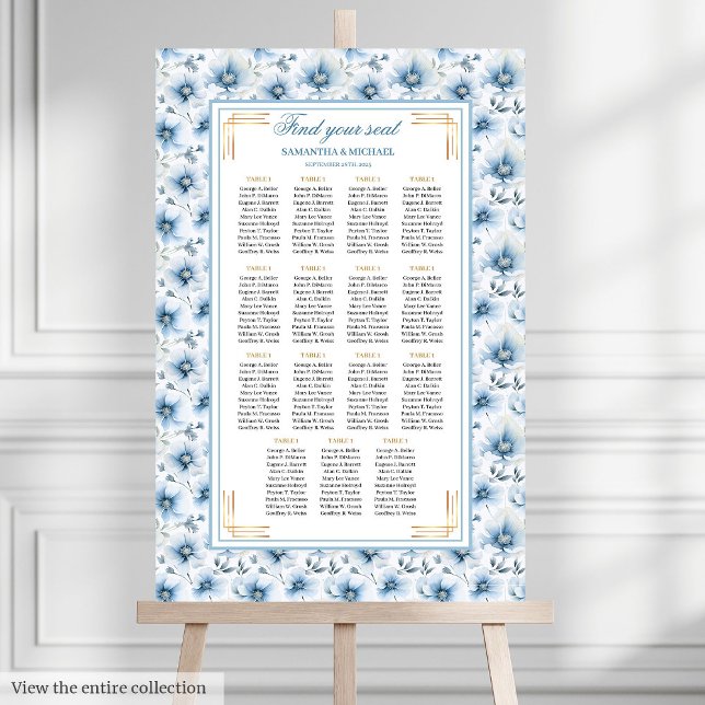Luxuriöse Aquarelle Pastellblau Gold Seating Chart Poster (Luxury Watercolor Pastel Blue Gold Seating Chart)