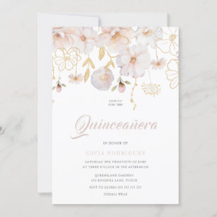Luxuriöse Aquarellfarben Wildblumen Blush Quincean Einladung