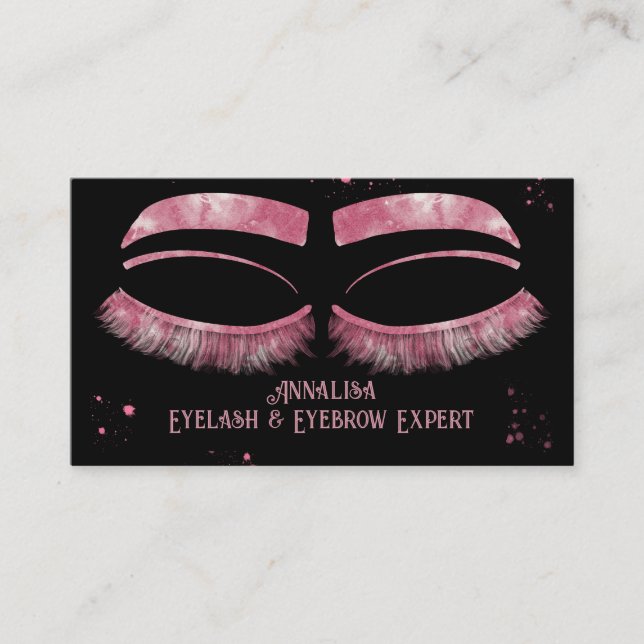Luxuriöse Aquarelluhr & Brow Beauty, Rosa Visitenkarte (Vorderseite)