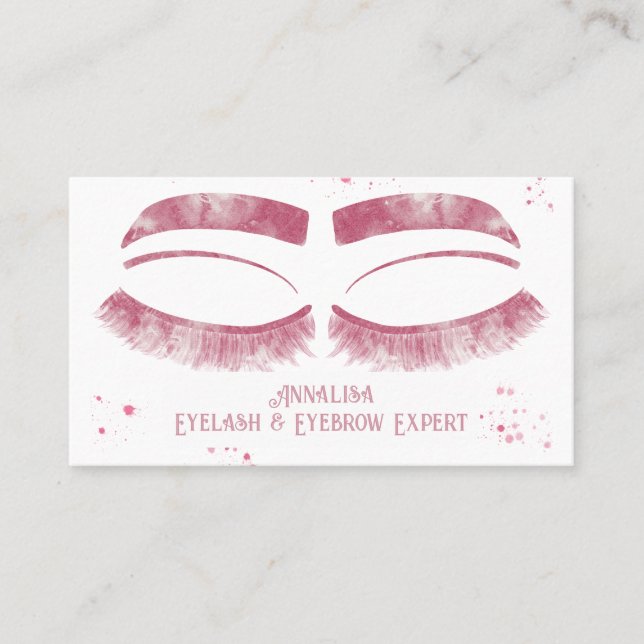 Luxuriöse Aquarelluhr & Brow Beauty, Rosa Visitenkarte (Vorderseite)