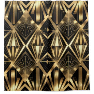 Luxuriöse Art Deco geometrische Gold und Schwarz Duschvorhang
