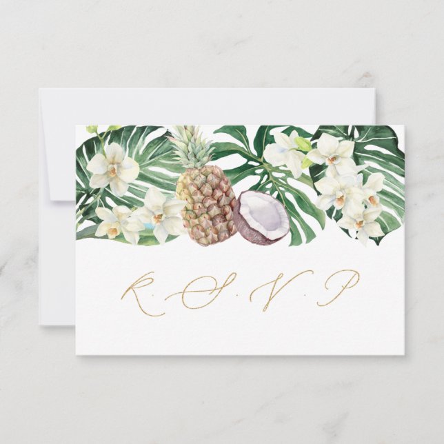 Luxuriöse Auswahl an tropischen Bouquet-Hochzeitse RSVP Karte (Vorderseite)