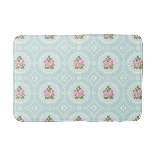 Luxuriöse Badematten - Shabby Chic Pink Roses Lace (Vorderseite)
