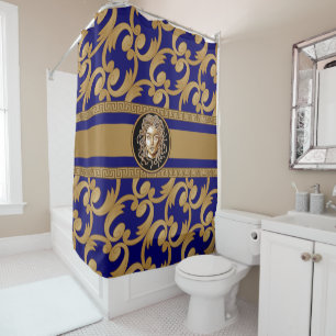 Luxuriöse barocke Medusa Blue & Gold Duschvorhang