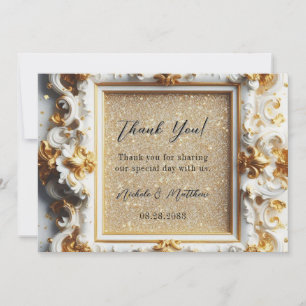 Luxuriöse Barockstil White Gold Hochzeit Dankeskarte