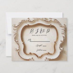 Luxuriöse Barockstil White Gold Hochzeit RSVP Karte