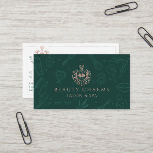 Luxuriöse Beauty Charms Green & Pink Makeup Logo Visitenkarte