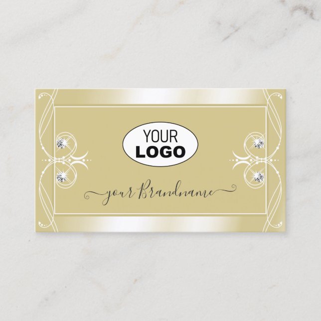 Luxuriöse Beige Creme Sparkle Juwelen mit Logo Ver Visitenkarte (Vorderseite)