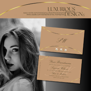 Luxuriöse Beige mit goldenen Diamanten und Monogra Visitenkarte