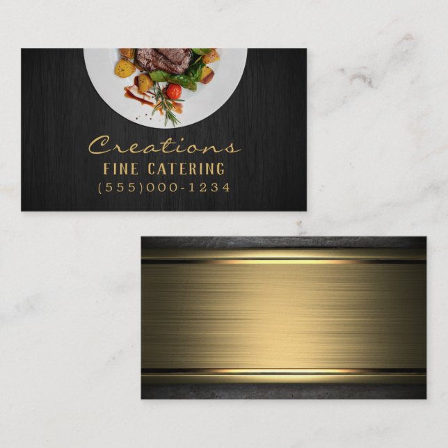 Luxuriöse Black and Gold Food Plate Koch Catering Visitenkarte (Vorne/Hinten)