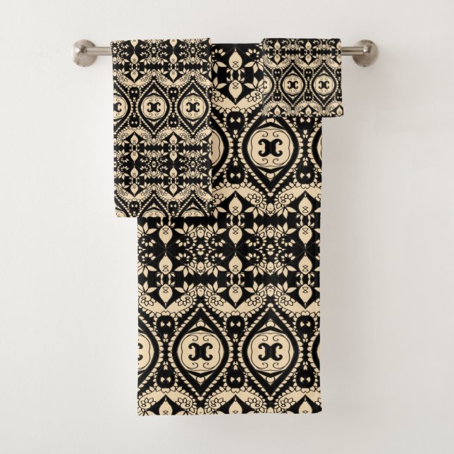 Luxuriöse Black and Gold Gemustert Badhandtuch Set (Insitu)