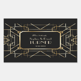 Luxuriöse Black and Gold Great Gatsby Hochzeit Rechteckiger Aufkleber