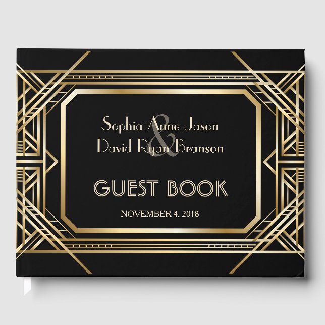 Luxuriöse Black and Gold Große Hochzeit Gästebuch (Vorderseite)