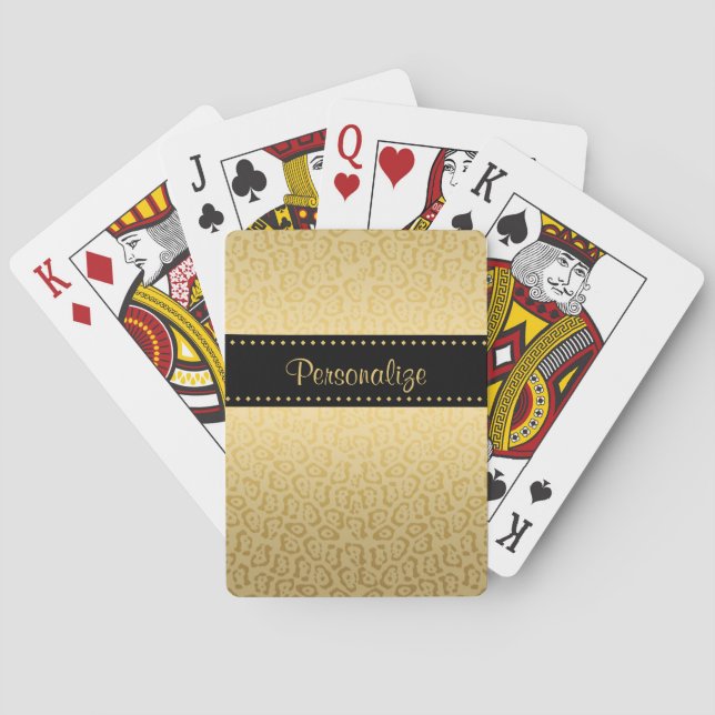 Luxuriöse Black and Gold Jaguar Print mit Namen Spielkarten (Rückseite)